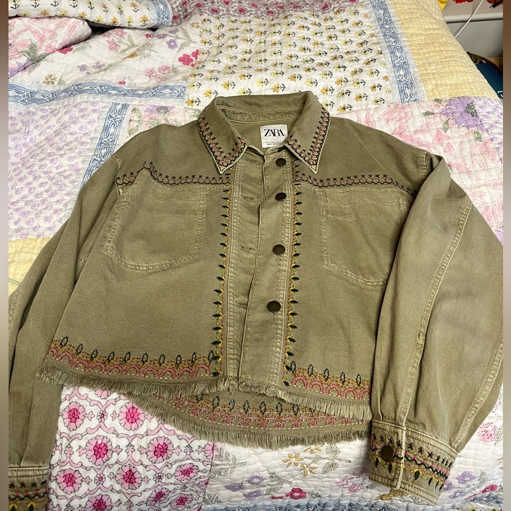 Zara green denim jacket